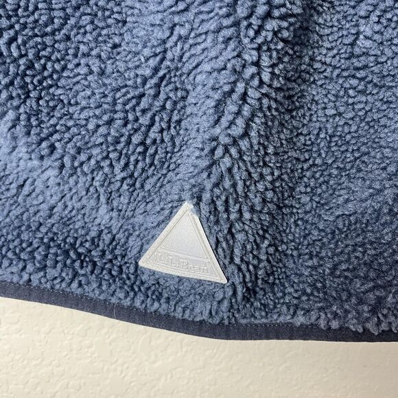 L.L.Bean Jacket Youth Medium 10-12 Blue Hooded Sherpa Fleece Full Zip High Pile - Picture 3 of 8